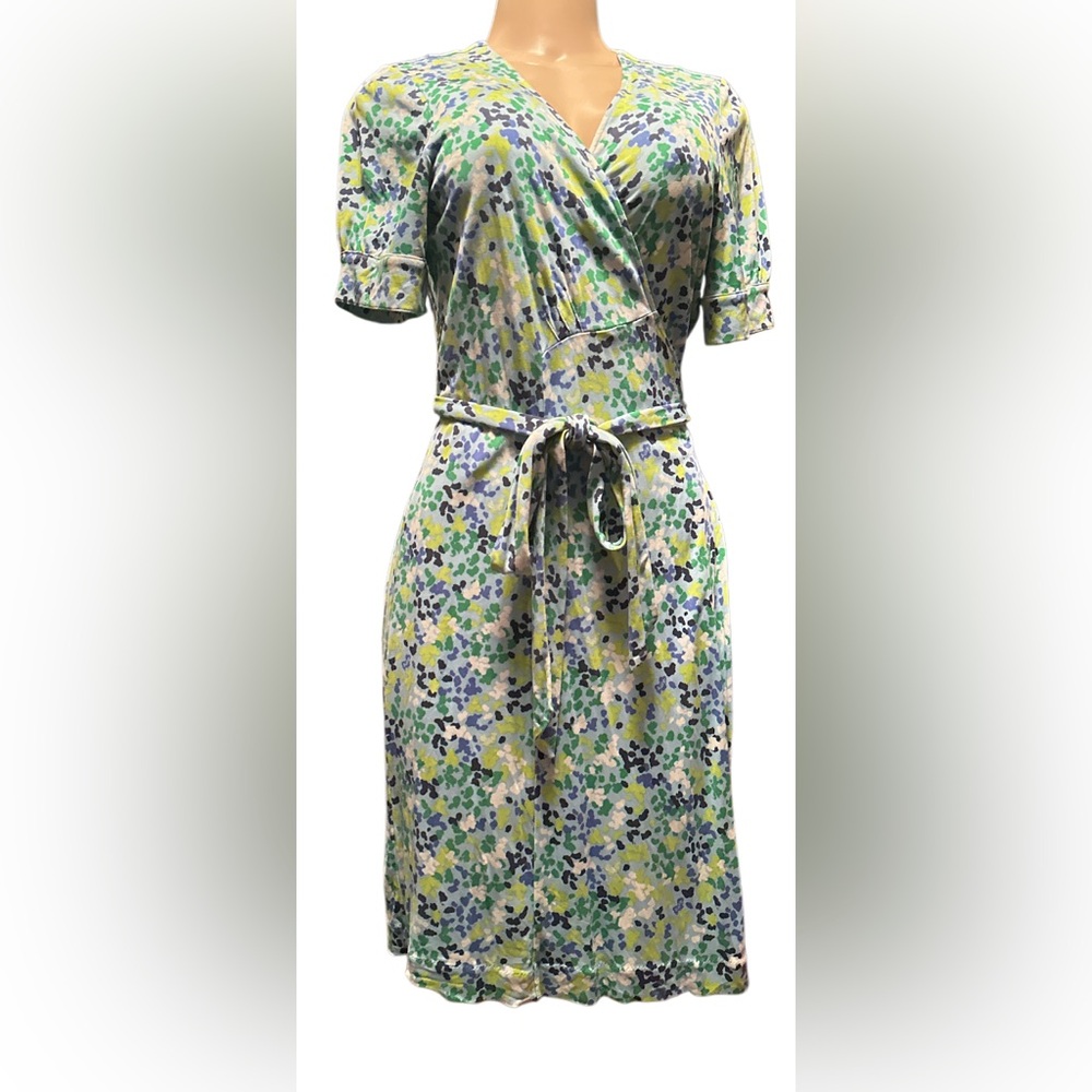 Lilly Pulitzer 100% Silk Wrap ~ Size 14 ~ Dress Blue Green Print 38” Long